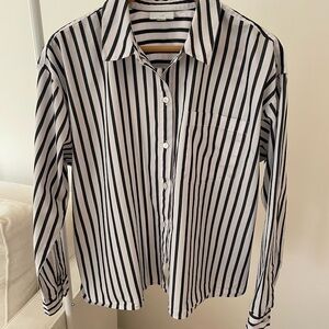 J. Jill Women’s Dark Gray and White Striped Shirt - Size Large